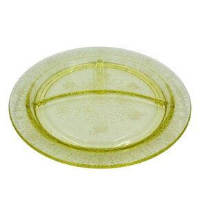 Vintage Federal Glass Amber Depression Divided Dinner Plates Set Of 2 Embossed F